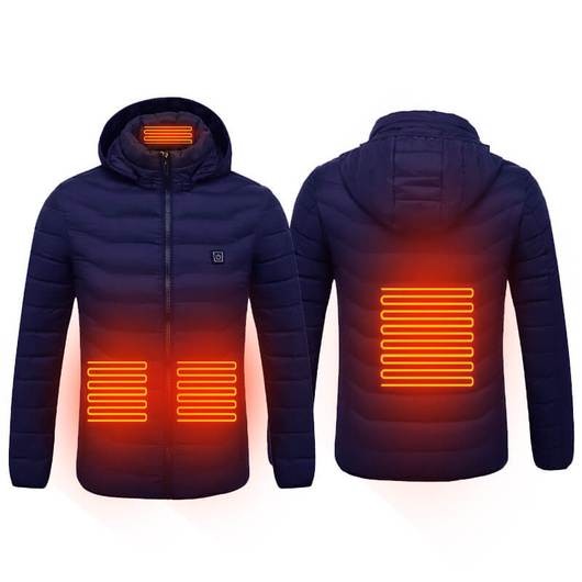 Men's Heated Jacket with Battery pack 7.4V, Windproof Electric Insulated Coat with Detachable Hood